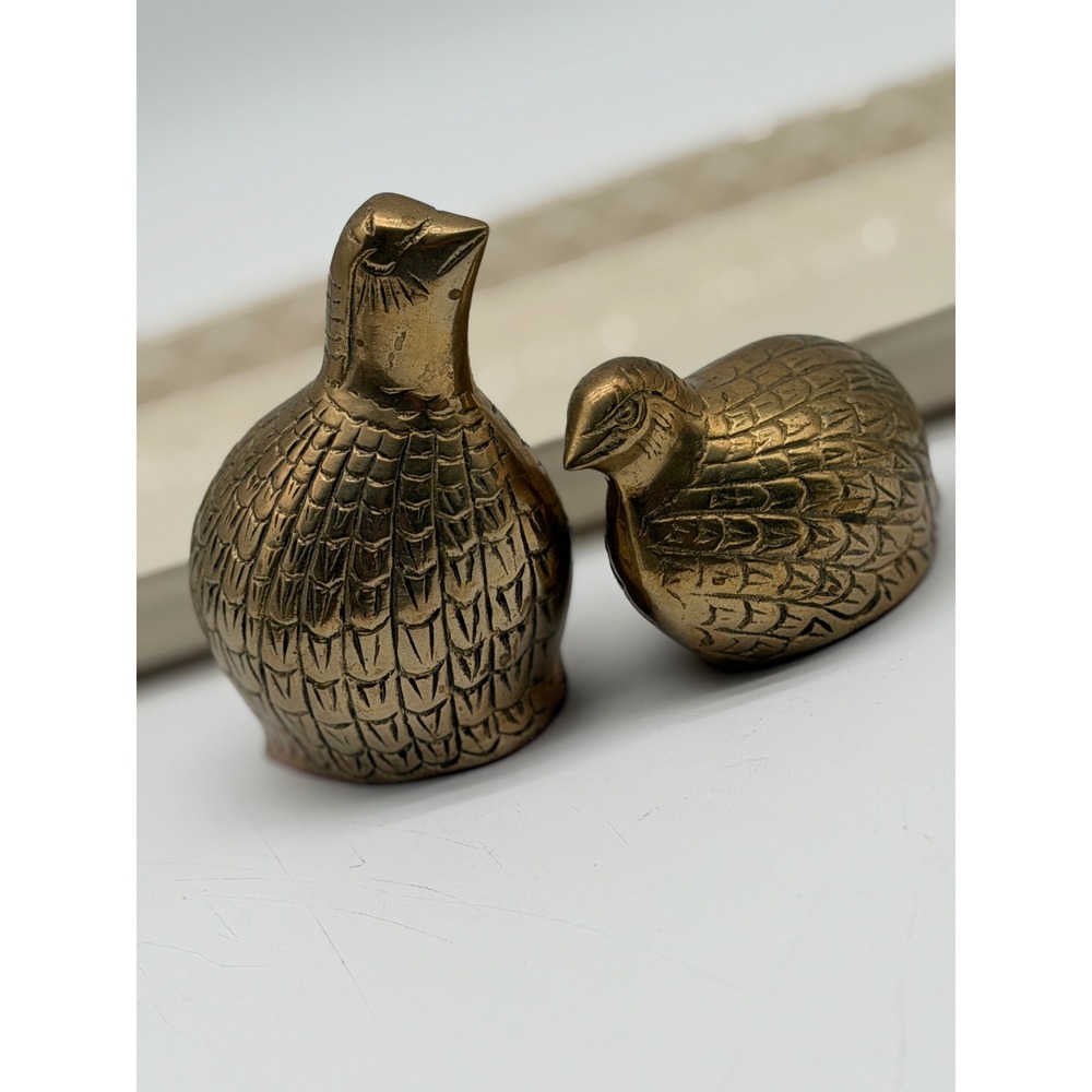 Vintage Wal-Mart Brass Quail Bird Figurines Set of 2 Made in Taiwan MCM Decor